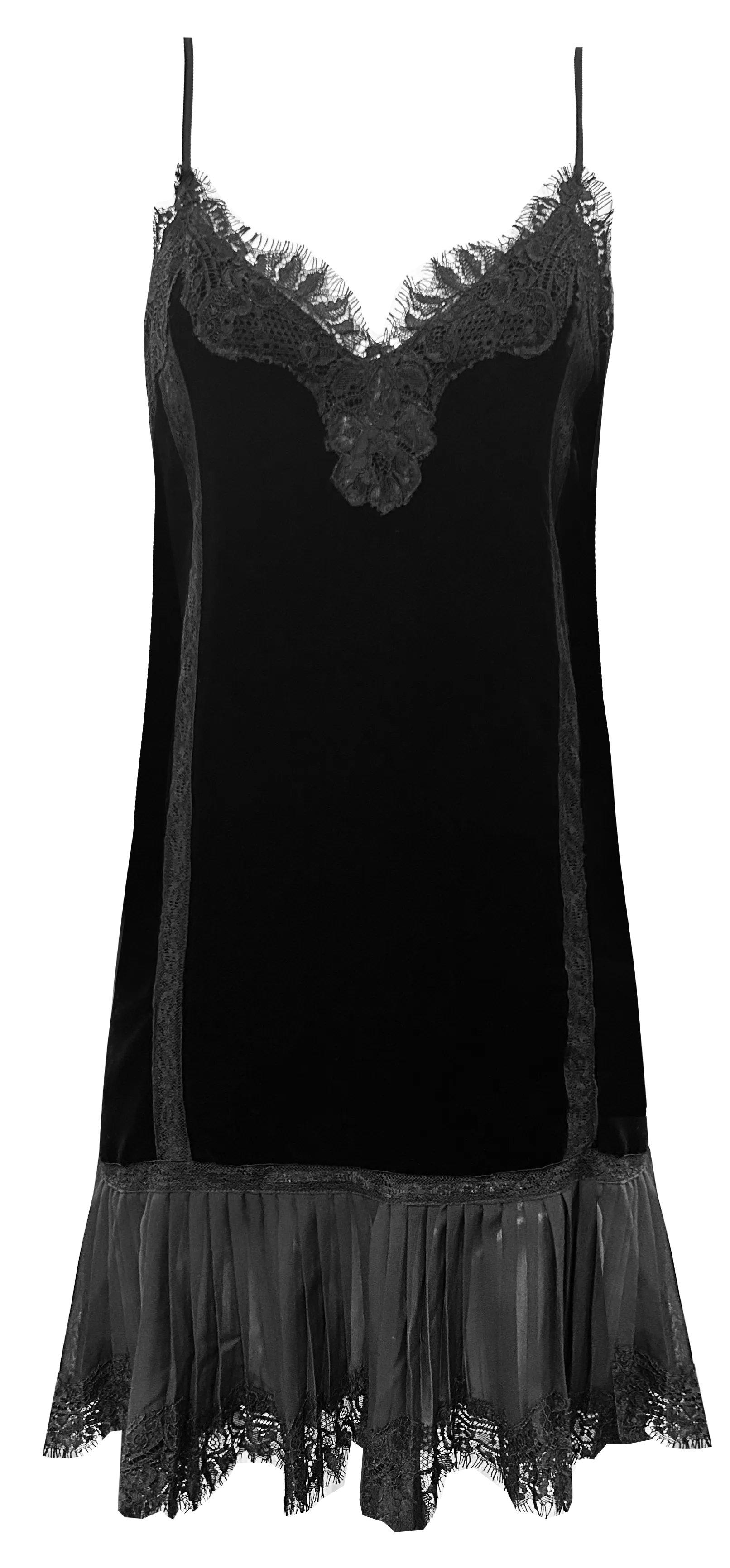 Velvet Pleated Panel Dress - Black