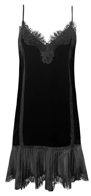 Velvet Pleated Panel Dress - Black