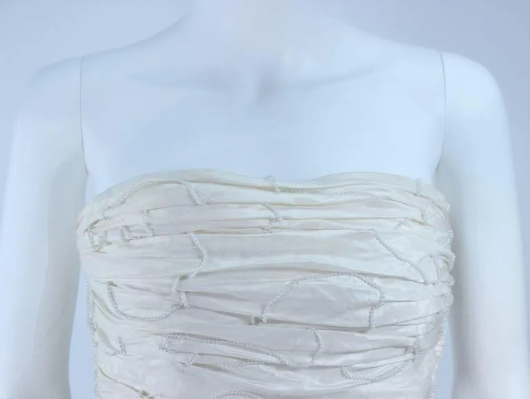 VICKY TIEL White Beaded Pearl Accent Cocktail Dress Size 4