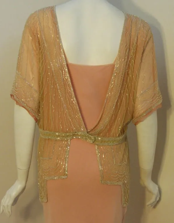 VINTAGE Circa 1920s Beaded Jacket, Pink Silk Chiffon Gown