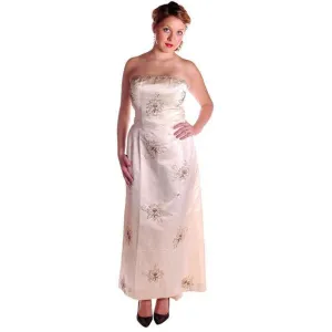 Vintage Ivory Silk Satin Beaded Strapless/Wedding  Evening Gown 1950s 38-32-44