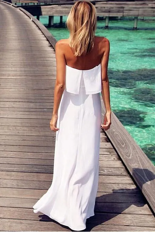 White Chiffon Summer Wedding Gown Backless vestido de casamento