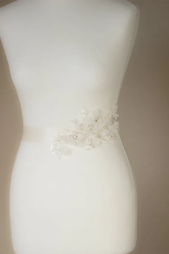 White Floral Bridal Belt,Wedding Belt,Beading Girl Sash,Lace Appliques Wedding Sashes, SA0029