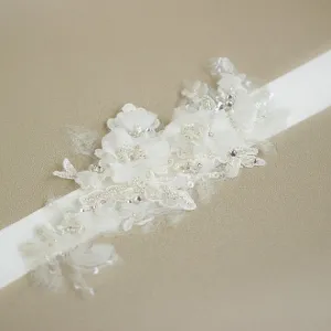 White Floral Bridal Belt,Wedding Belt,Beading Girl Sash,Lace Appliques Wedding Sashes, SA0029