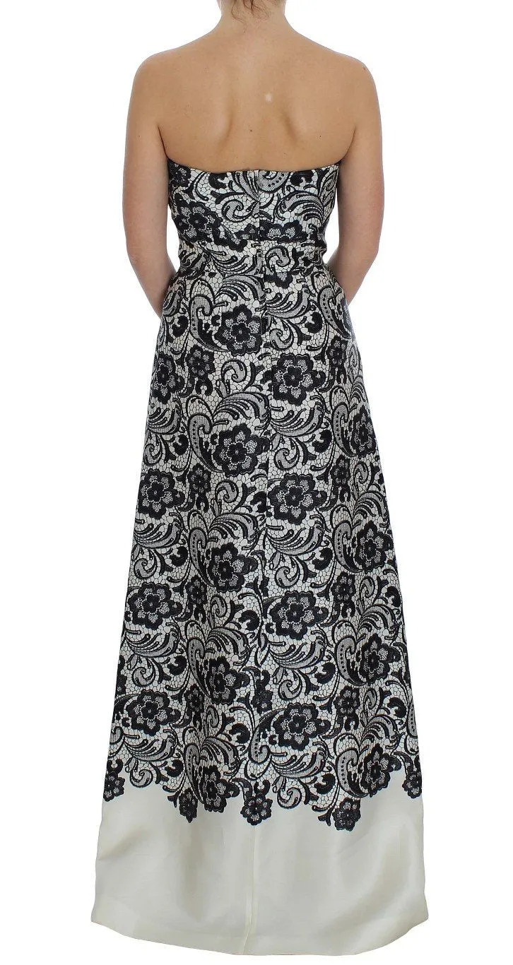 White Floral Lace Silk Corset Maxi Dress