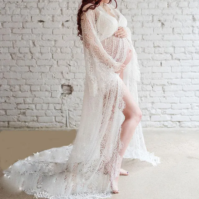 White Lace Maternity Dress for Photo Shoot