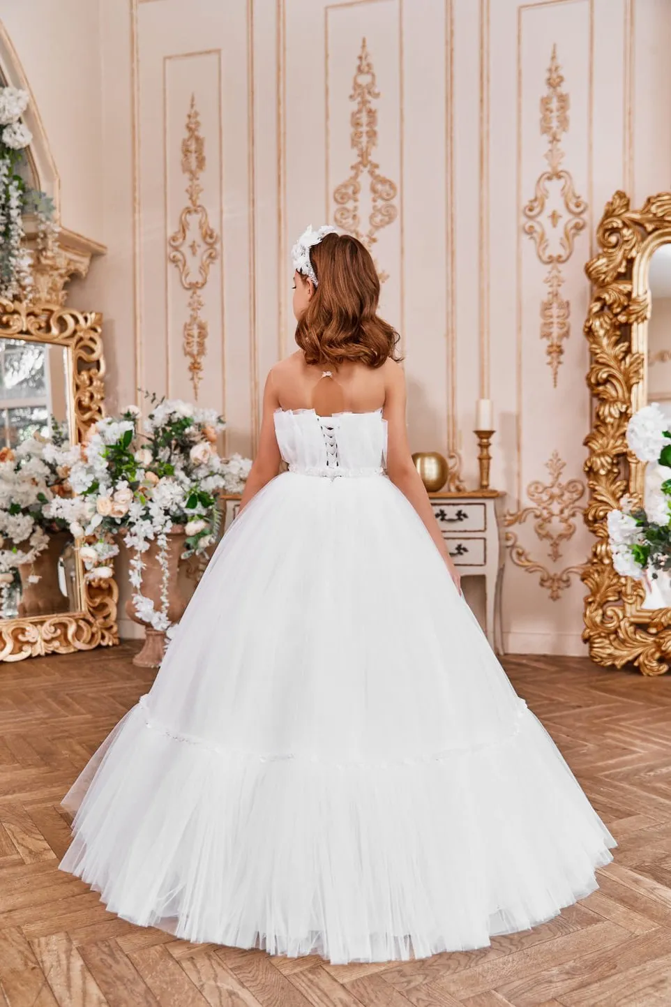 White Ruffle Tulle Dress with Open Shoulders