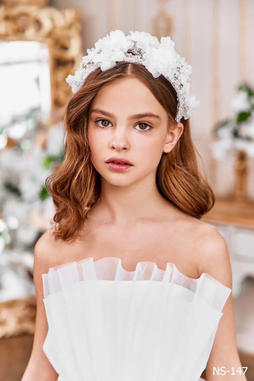 White Ruffle Tulle Dress with Open Shoulders