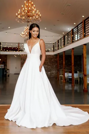 White v neck lace long prom dress white lace bridesmaid dress