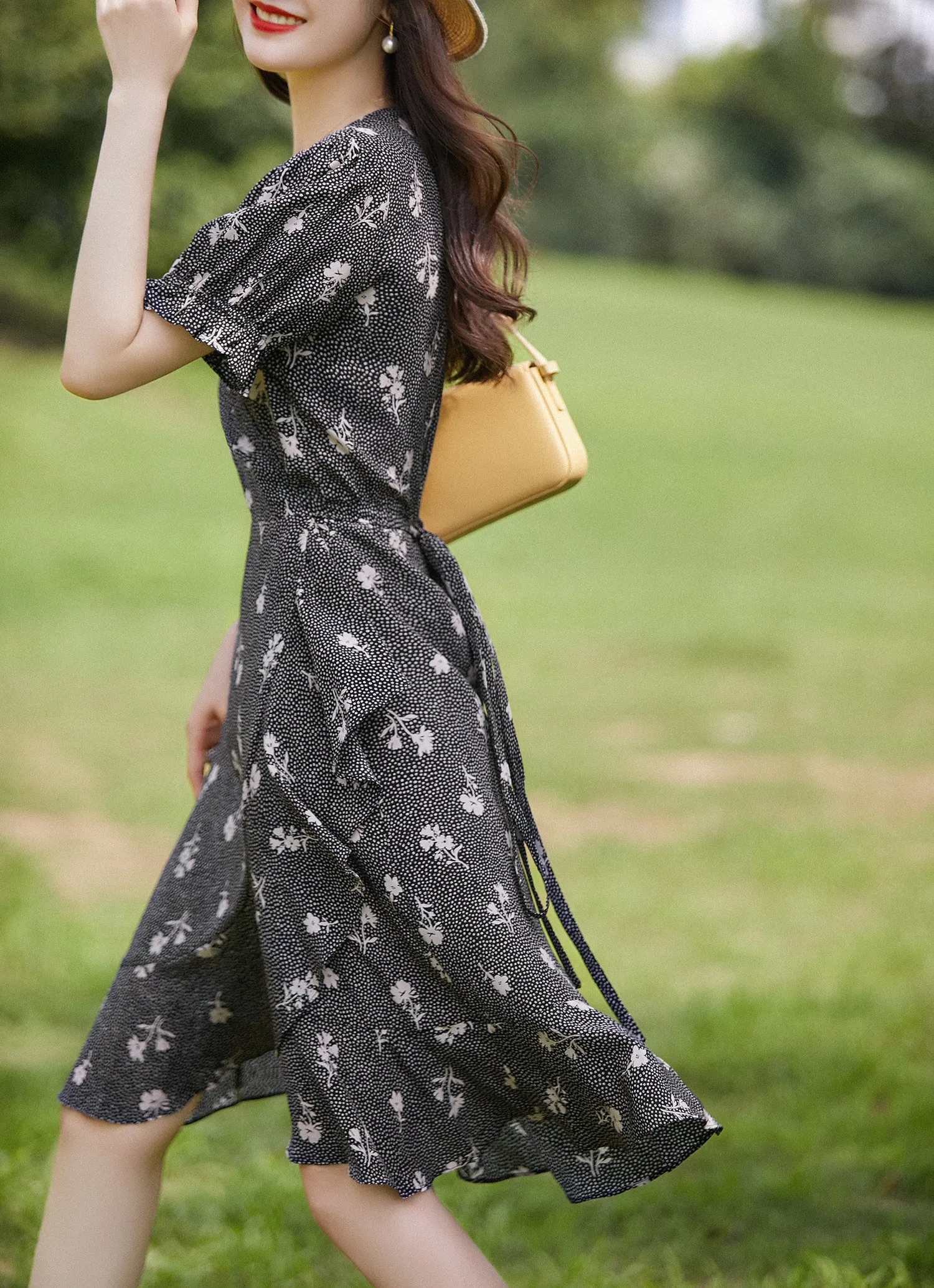 Winni Side Waist Belted Ruffle Surplice Dress