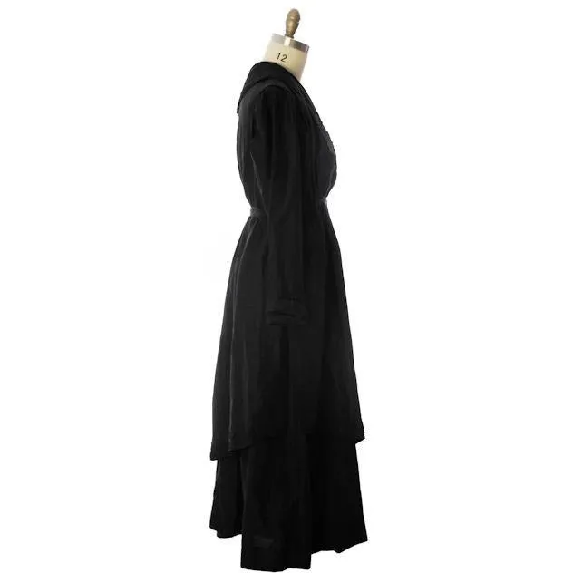 Womens Early 1920s Antique Dress Black Silk Faille Edwardian Large 48 Bust