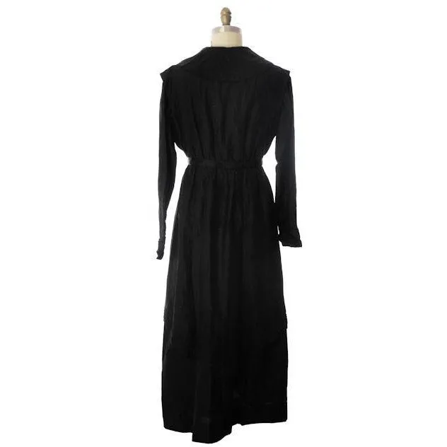 Womens Early 1920s Antique Dress Black Silk Faille Edwardian Large 48 Bust
