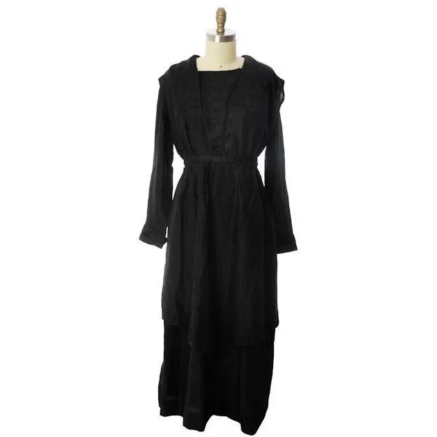Womens Early 1920s Antique Dress Black Silk Faille Edwardian Large 48 Bust