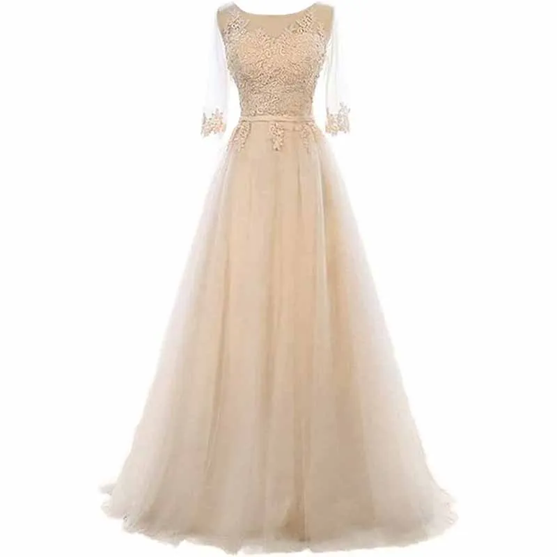 Women's Evening Dresses Tulle Ball Gowns 3/4 Sleeves Wedding Dress Long Lace Wedding Guest Dress