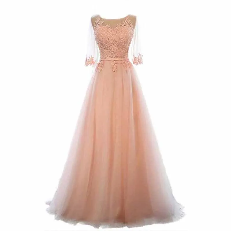 Women's Evening Dresses Tulle Ball Gowns 3/4 Sleeves Wedding Dress Long Lace Wedding Guest Dress