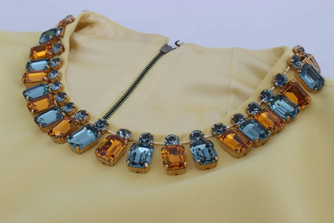 Yellow Silk Crystal Embellished Gown Dress