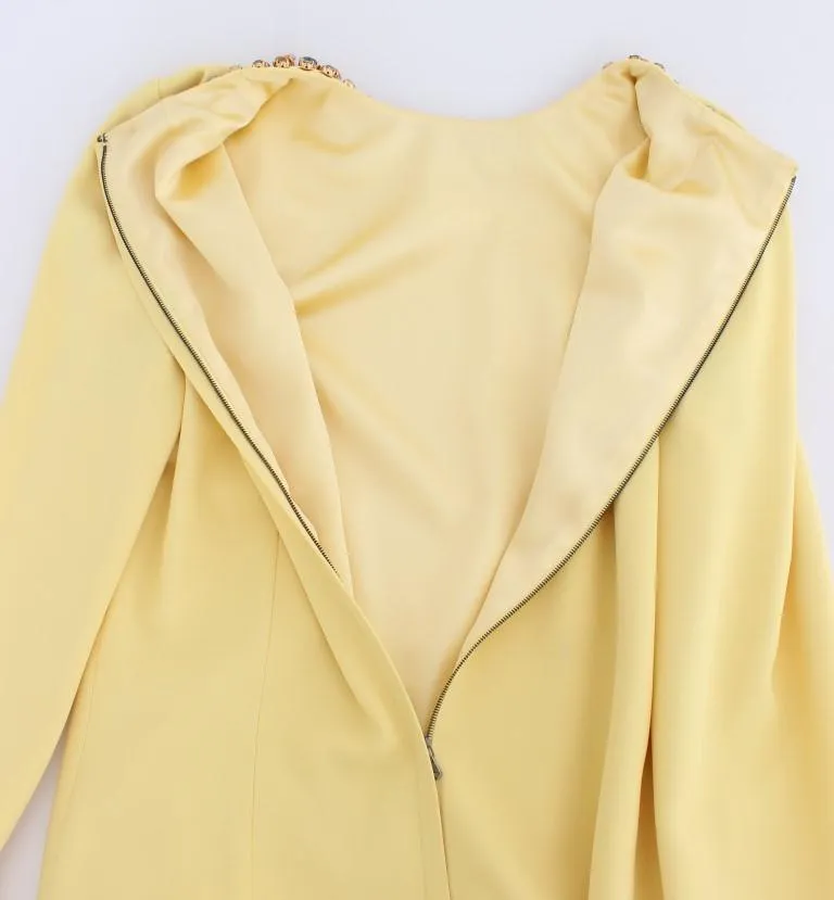 Yellow Silk Crystal Embellished Gown Dress