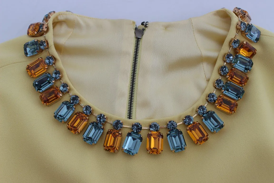 Yellow Silk Crystal Embellished Gown Dress