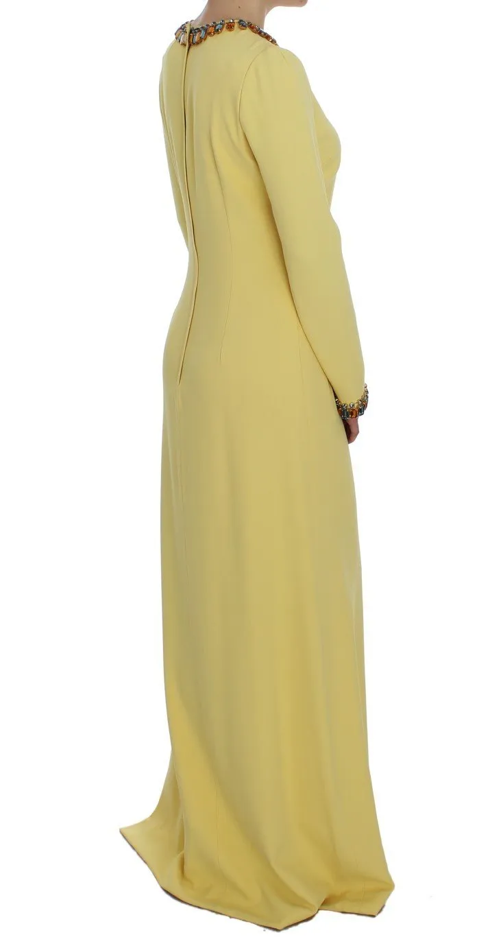 Yellow Silk Crystal Embellished Gown Dress