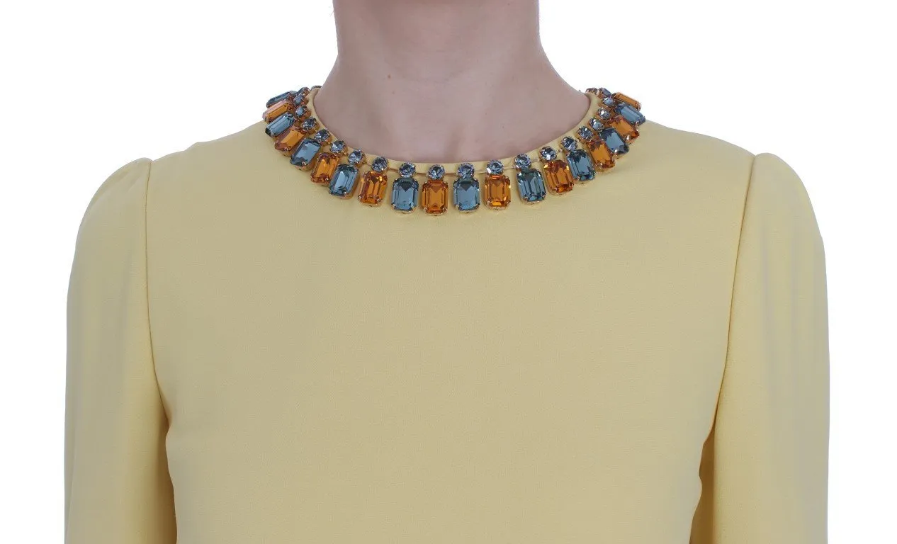 Yellow Silk Crystal Embellished Gown Dress
