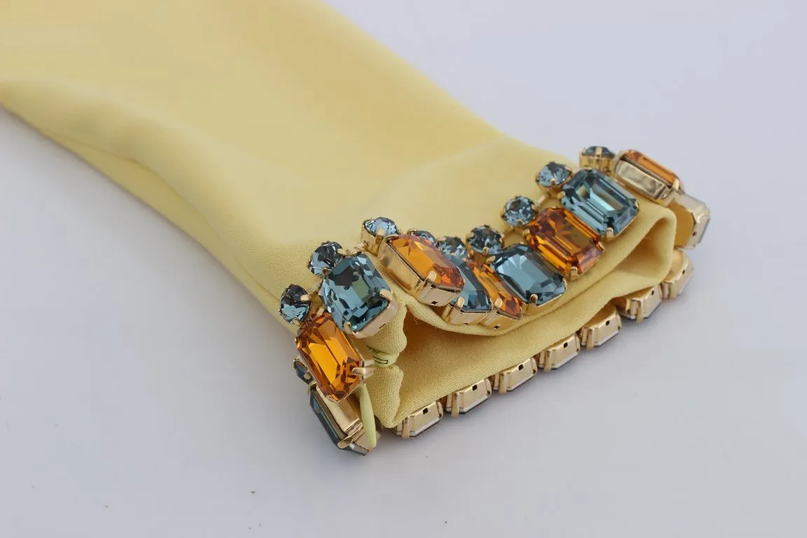 Yellow Silk Crystal Embellished Gown Dress